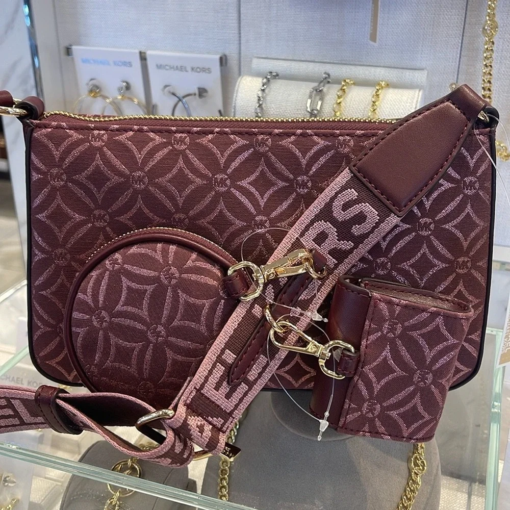 MICHAEL KORS Jet Set Travel Small Logo Jacquard Crossbody With Tech Attach NWT